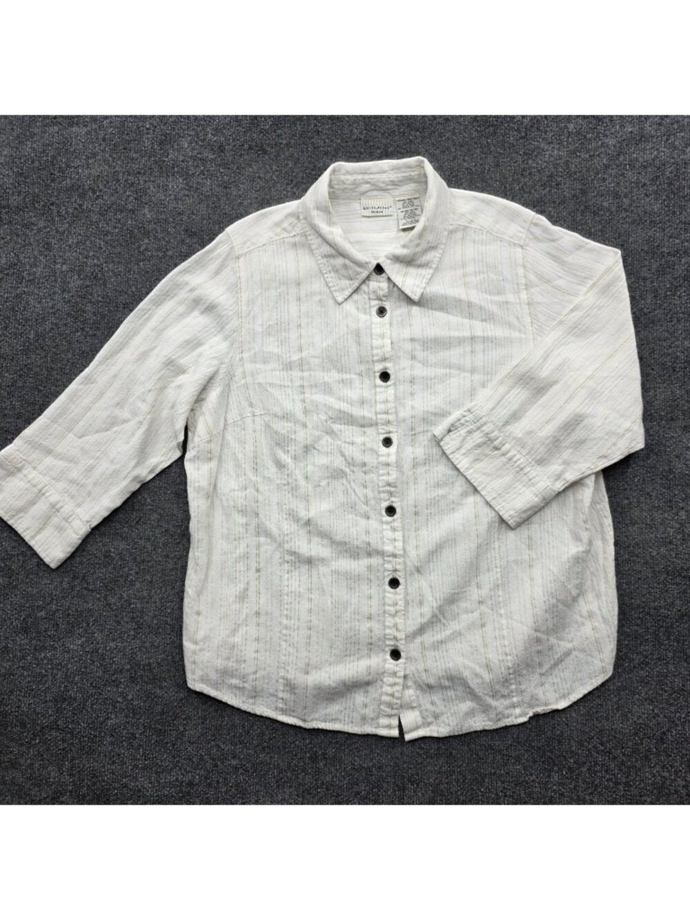 White Stag Linen Button Down Blouse 18W 20W White Gold Stripe Coastal Soft Girl